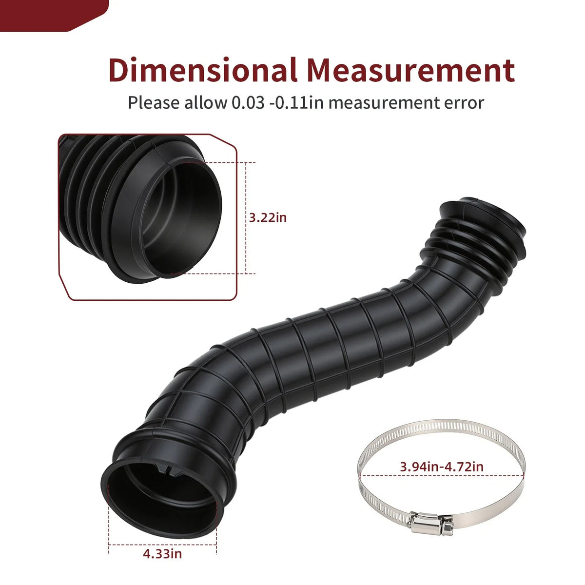Inlet Clutch Duct w/ Clamp for Polaris RZR Turbo XP XP4 (2016–2018)