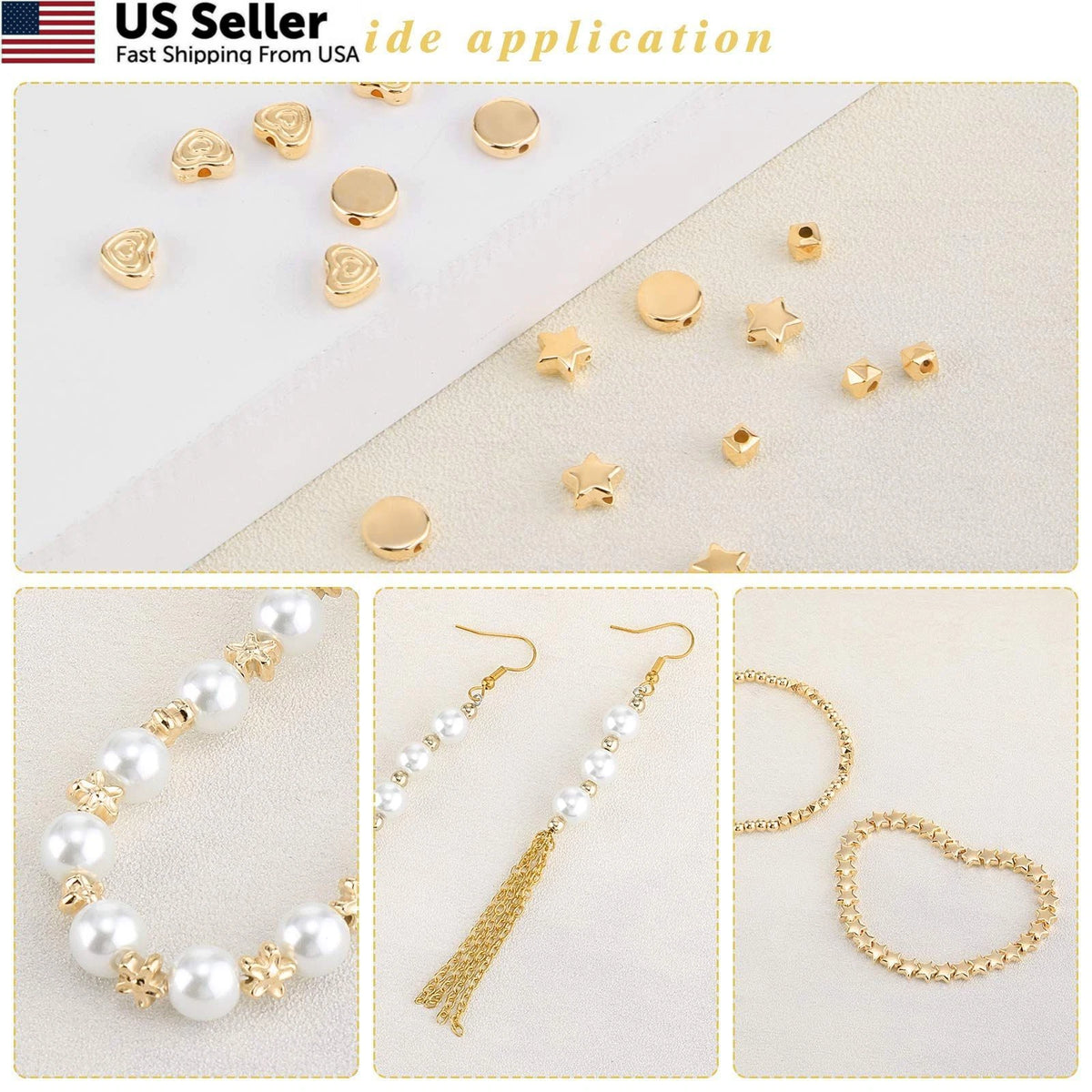 1200 Pieces Gold Spacer Beads Set for Bracelet Making