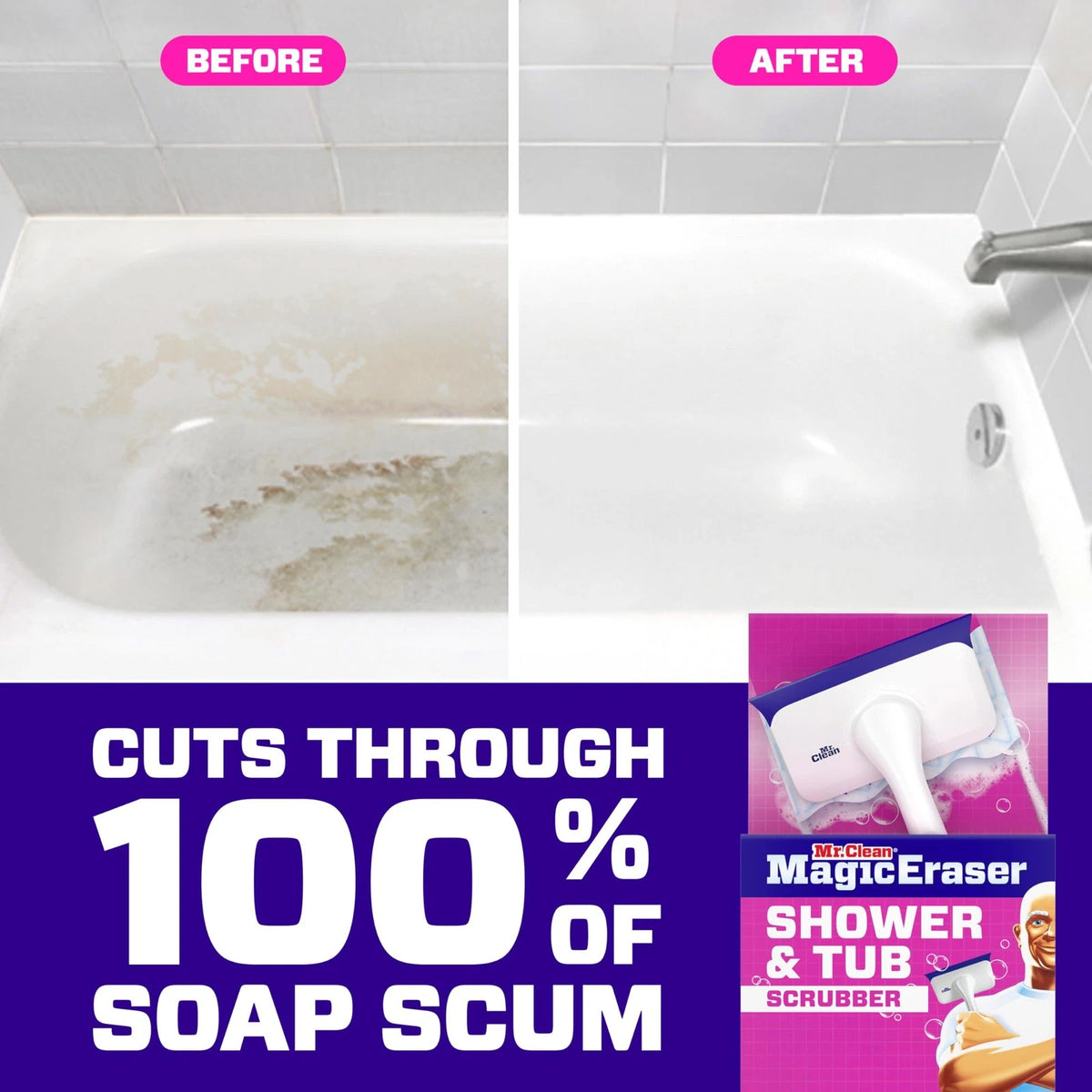 1 Device + 2 Refills Mr. Clean Magic Eraser Shower & Tub Scrubber