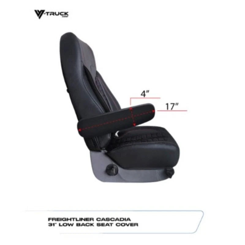 Set of 2 Black Leather Armrest Covers for Freightliner Cascadia (31")
