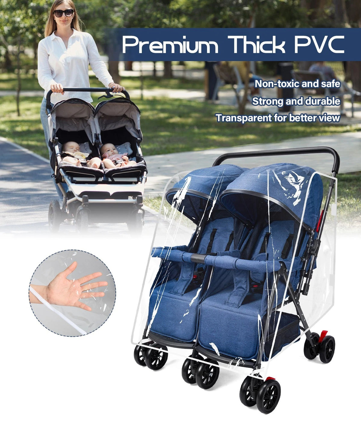 Double Stroller Rain Cover for Side by Side Stroller (Rain/Wind/Snow/Dust)