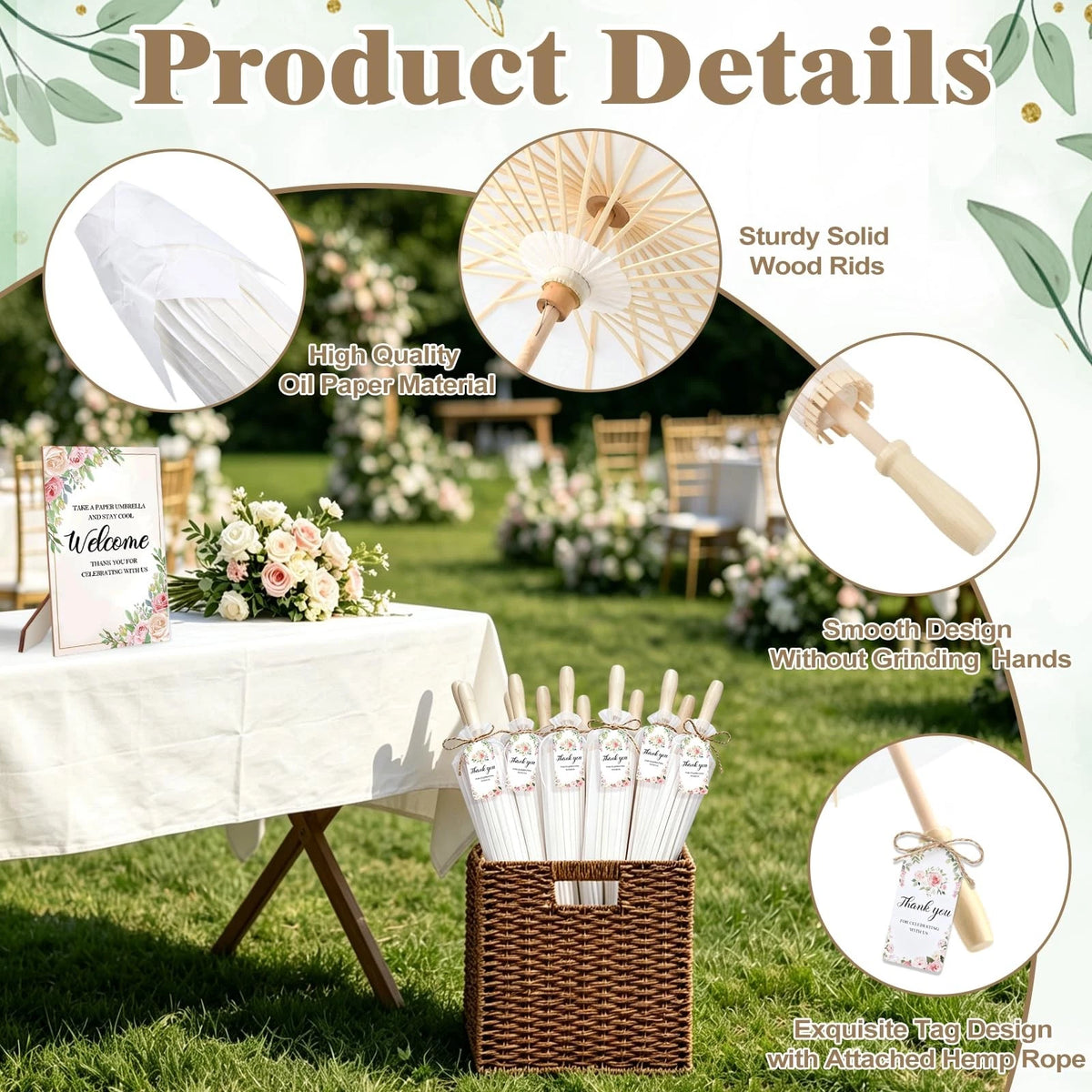 Set of 12 White Paper Parasols for Wedding (Chinese Japanese)