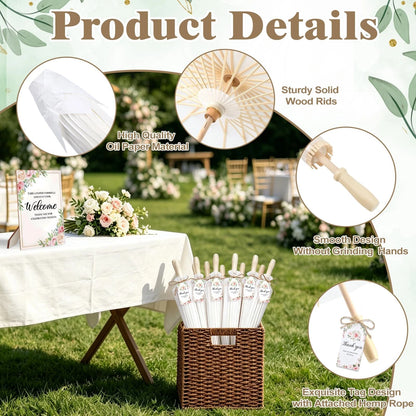 Set of 12 White Paper Parasols for Wedding (Chinese Japanese)