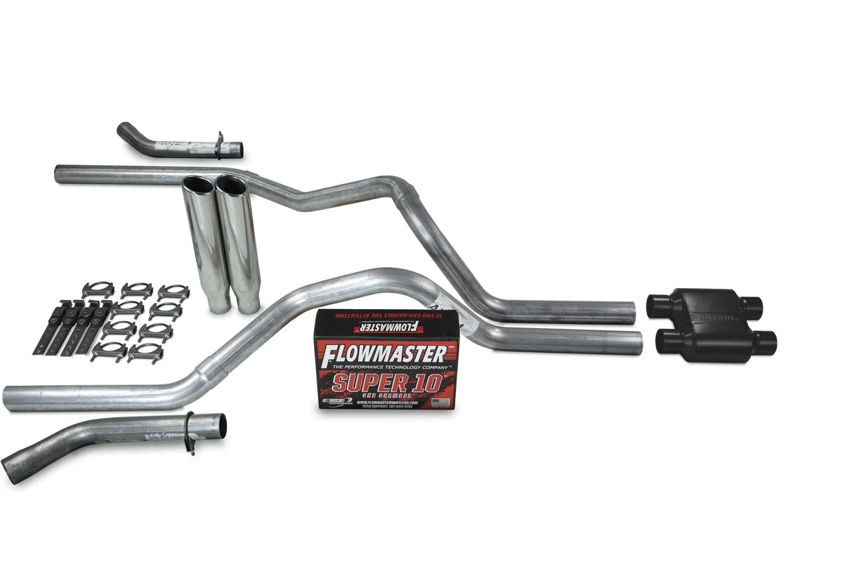 Dual Inlet Exhaust Kit for GM 2500 (2000–2006) - Flowmaster Super 10, Corner Exit, Rolled Tips