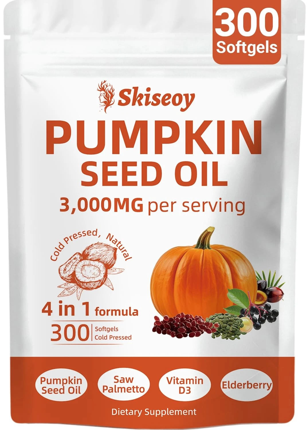 Pumpkin Seed Oil with Saw Palmetto 300 Softgels (Pack of 1)