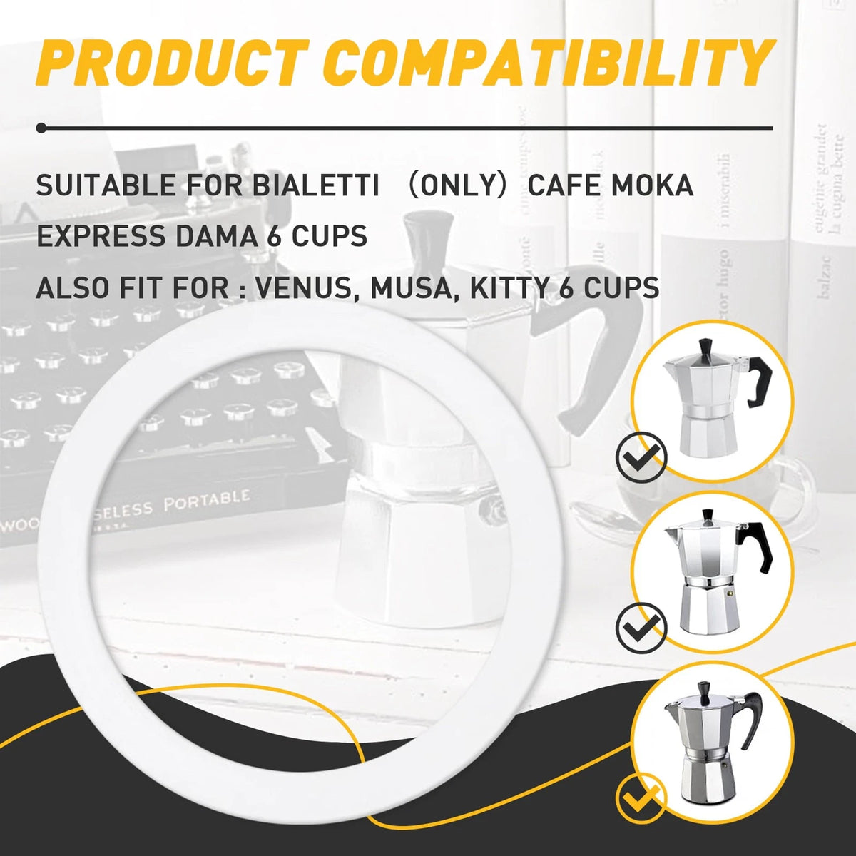 Set of 6 Silicone Gasket Seals for Moka Pot (6 Cups)