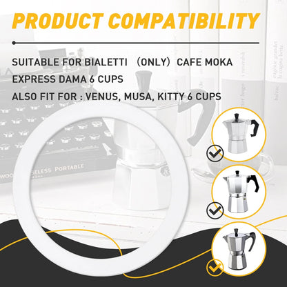 Set of 6 Silicone Gasket Seals for Moka Pot (6 Cups)