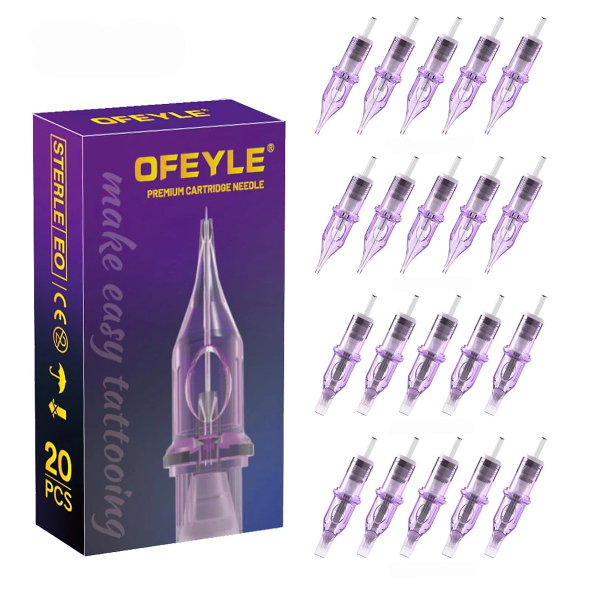 20Pcs Tattoo Cartridge Needles Assorted Sizes Round for Tattoo Machines