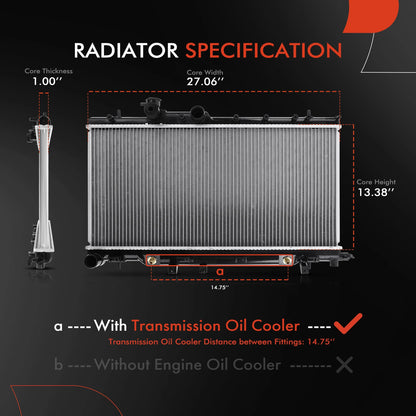 Radiator w/ Trans Oil Cooler for Subaru Impreza (2003–2007), Baja (2004–2006) - 45111FE091, 45111FE111, 45119FE020, CU2703