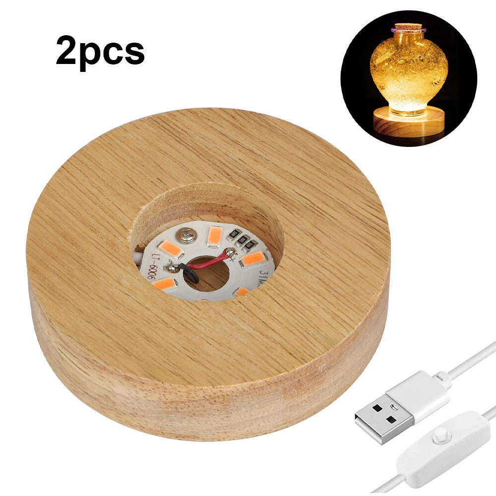 2X LED Warm White Night Light Crystals Ball Display Stand Lamp