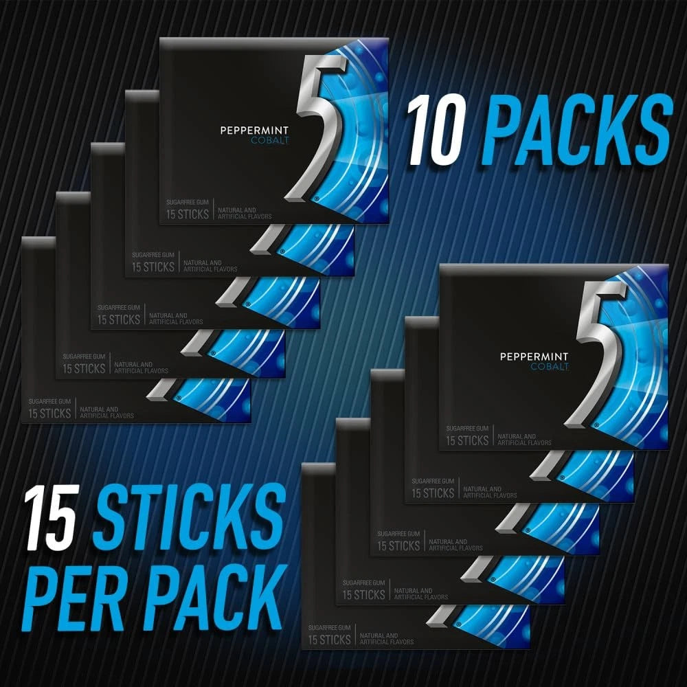 Set of 10 GUM Peppermint Cobalt Sugar Free Chewing Gum 15 Count