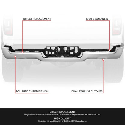 Chrome Rear Bumper Facebar for Ram 1500 (2019–2024) w/o Sensor Holes, Dual Exhaust