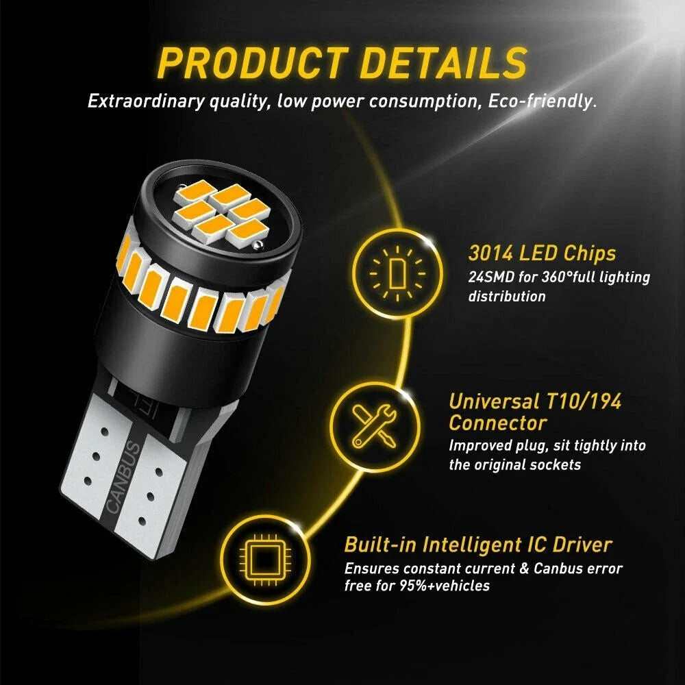 2X Amber LED Front Side Marker Light Bulbs 168 194 2825 T10 501 W5W for