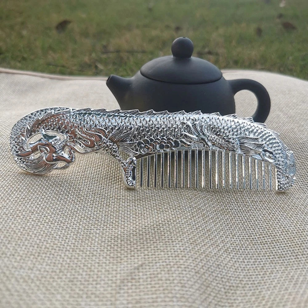 Tibet Silver Handmade Copper Carving Dragon Comb for Car Decoration