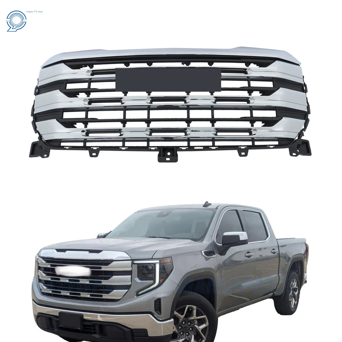 Chrome Front Upper Bumper Grille for GMC Sierra 1500 SLE (2022–2024)