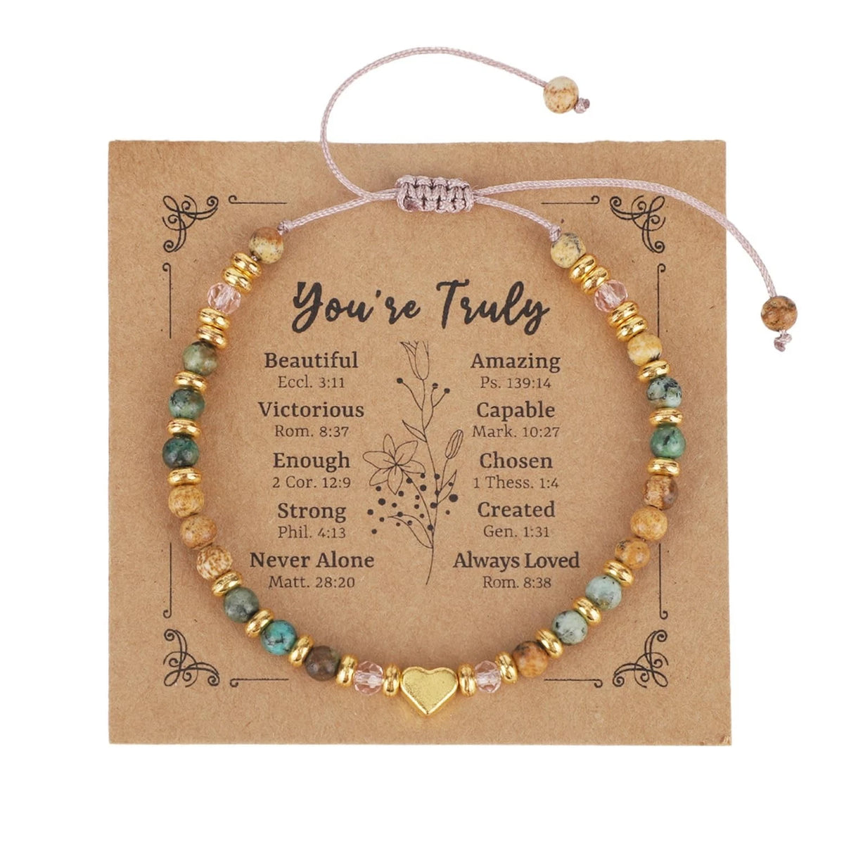Natural Stone Heart Bracelet for Turquoise Adjustable Multicolored