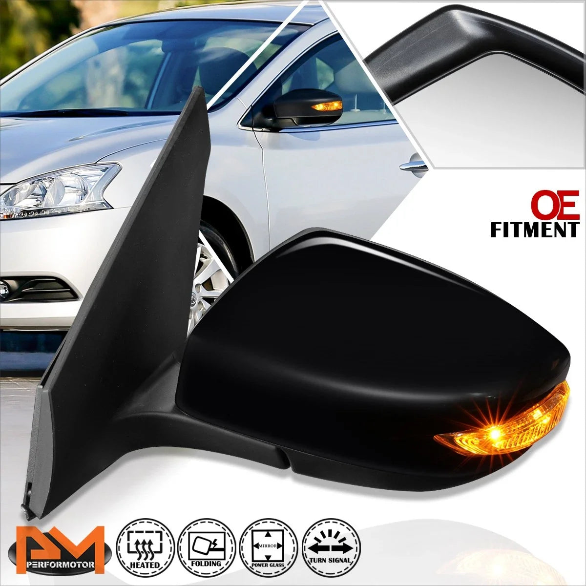 Powered Heated Turn Signal Side Rear View Mirror for Nissan Sentra (2013–2015)