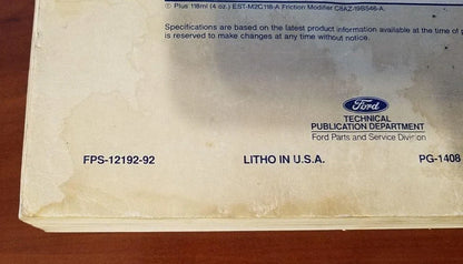 Service Shop Manual for Lincoln Mark VII (1992) FPS-12192-92
