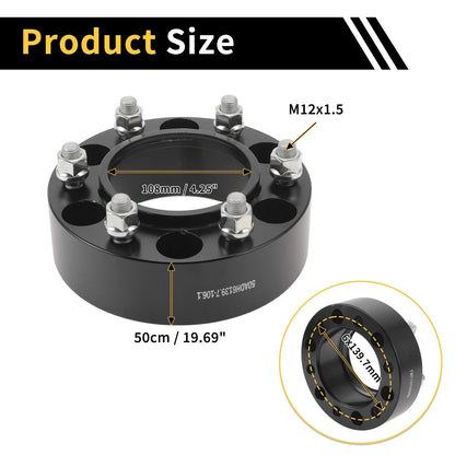 2Pcs Wheel Spacers 6x139.7mm M12x1.5 for Toyota Land Cruiser 