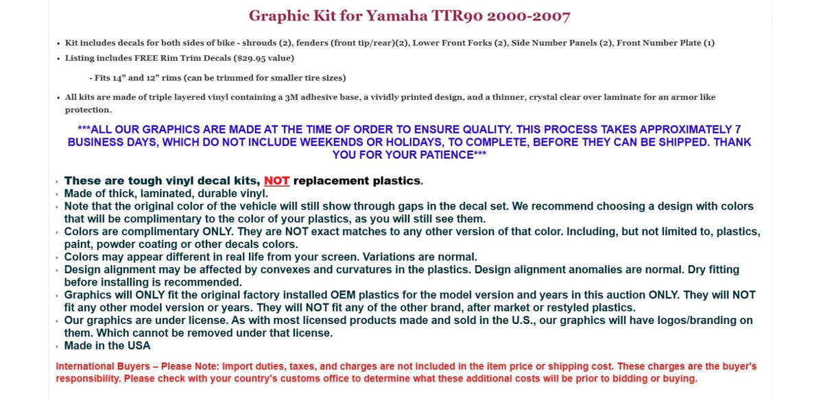 Graphic Stickers +#PLT/RIM Decals for Yamaha TTR90 (2000–2007)