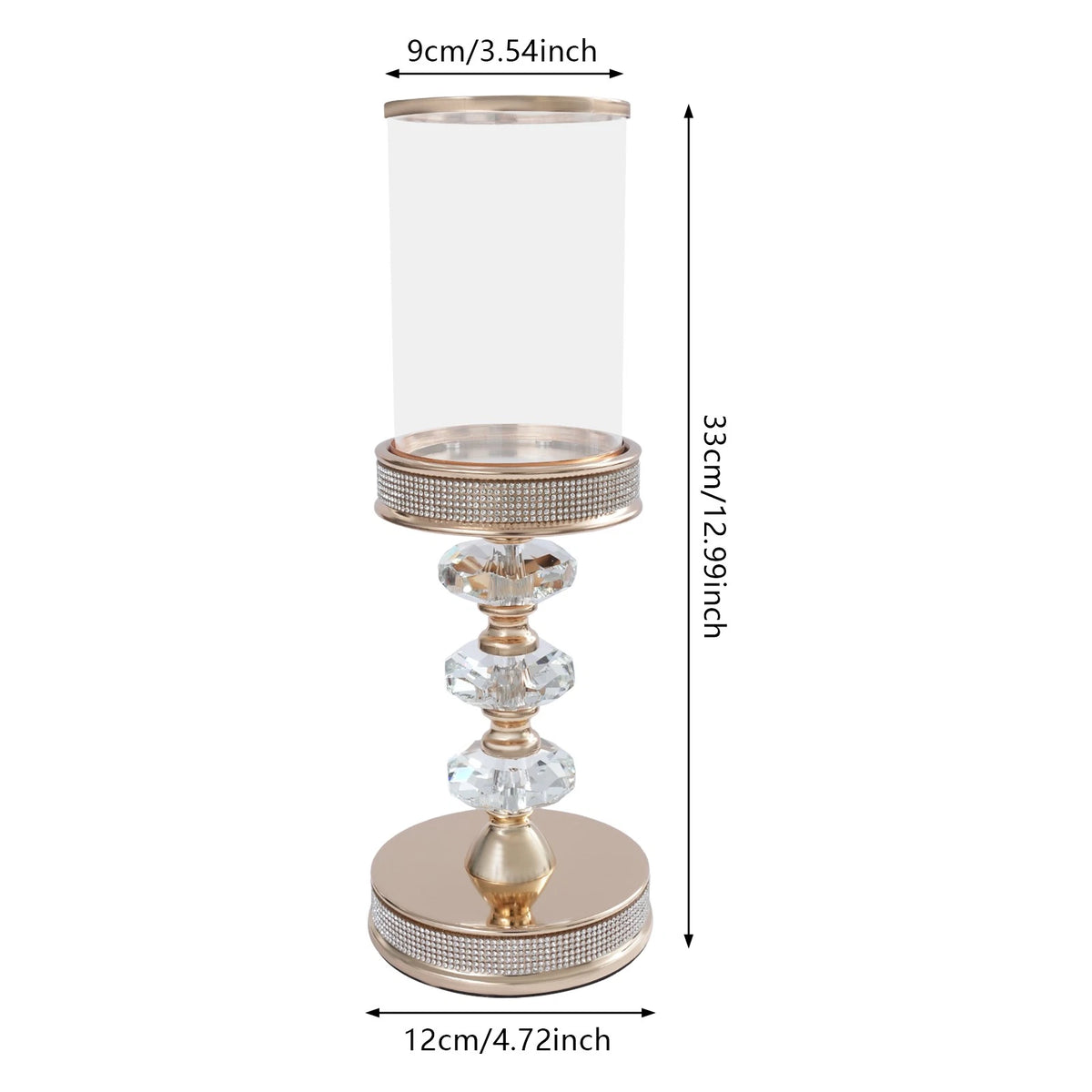 Gold Crystal Glass Dome Candle Holder with Diamond Windproof Hurricane Lantern