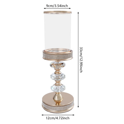 Gold Crystal Glass Dome Candle Holder with Diamond Windproof Hurricane Lantern