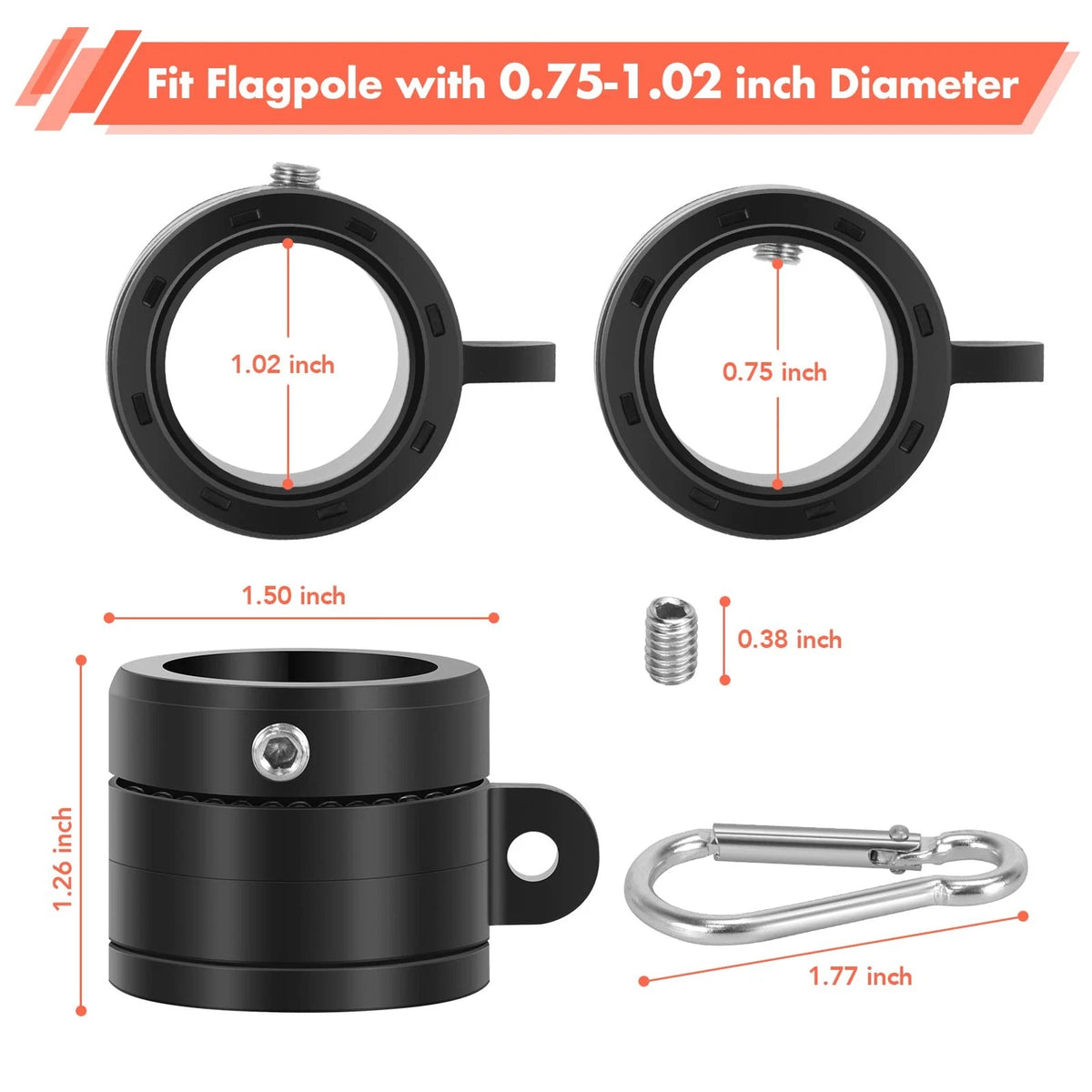 2X Flag Pole Rings for Universal Use (360° Rotating, Anti Wrap, Black)