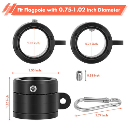 2X Flag Pole Rings for Universal Use (360° Rotating, Anti Wrap, Black)