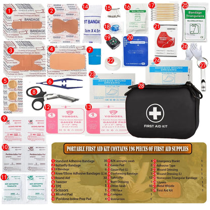 196-Piece Waterproof First Aid Kit for Black (Portable Hard Shell)