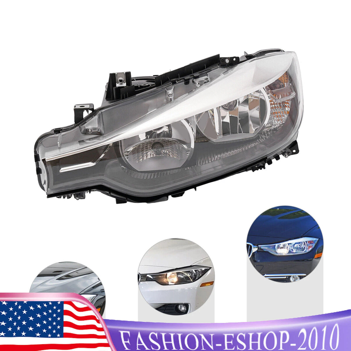 Halogen Headlight Left Driver Side for BMW 320i 328i (2012–2015) 63117338709, BM2502169