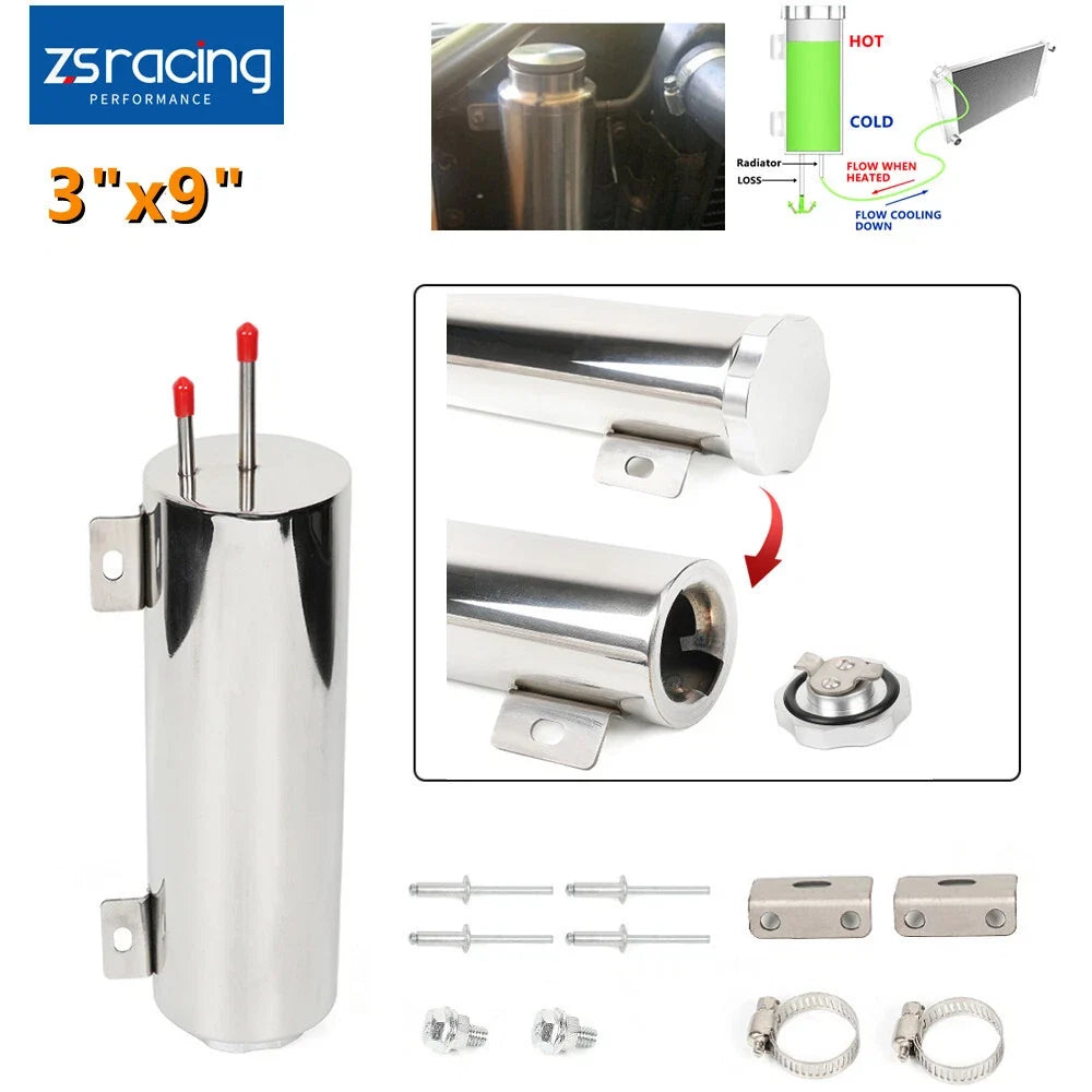 Polished Stainless Steel Radiator Coolant Overflow Catch Tank for