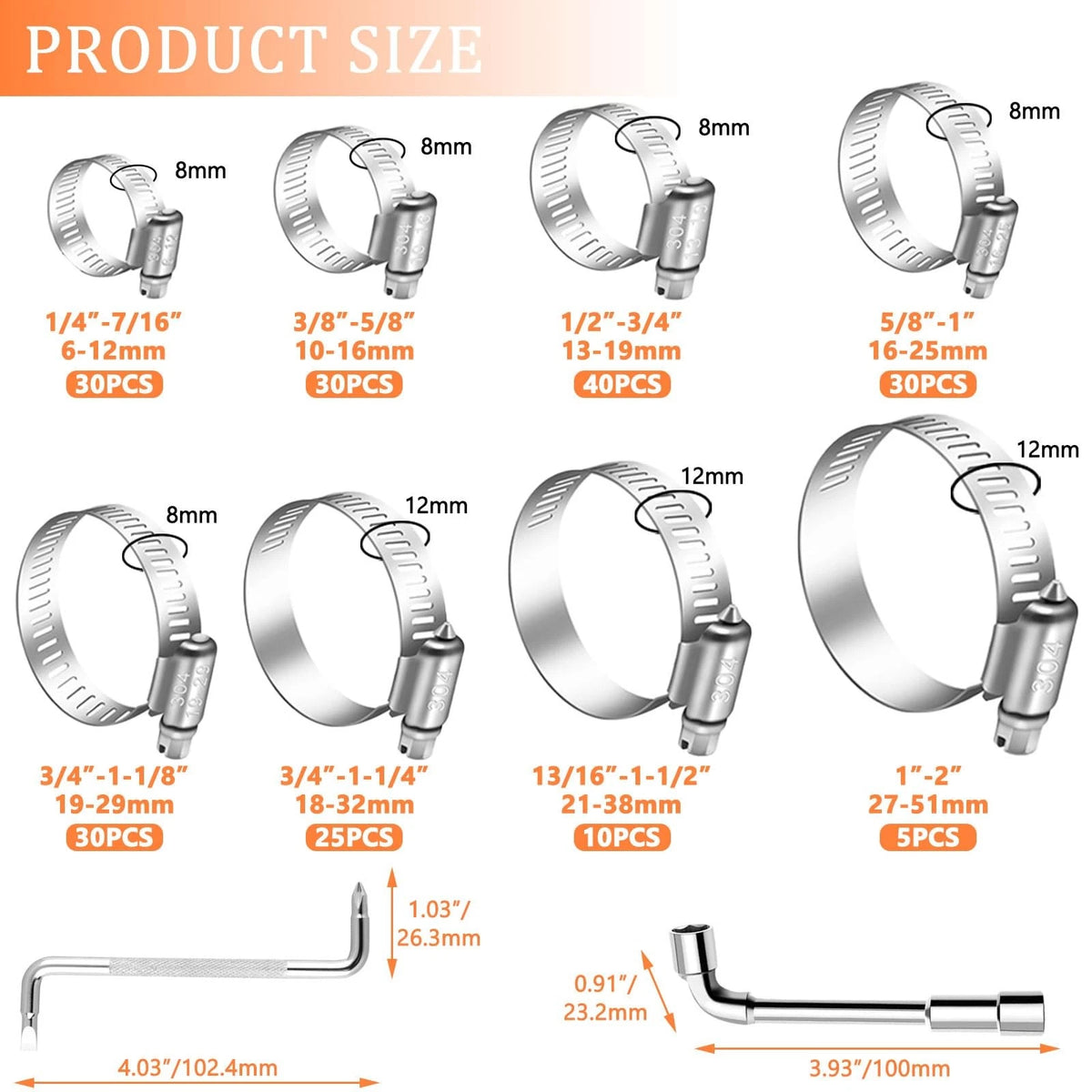 202PCS Hose Clamp Assortment for Automotive Applications (Universal)