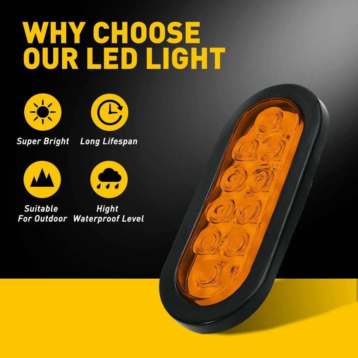 Set of 4 Amber 10 LED Truck Marker Trailer Oval Lights for