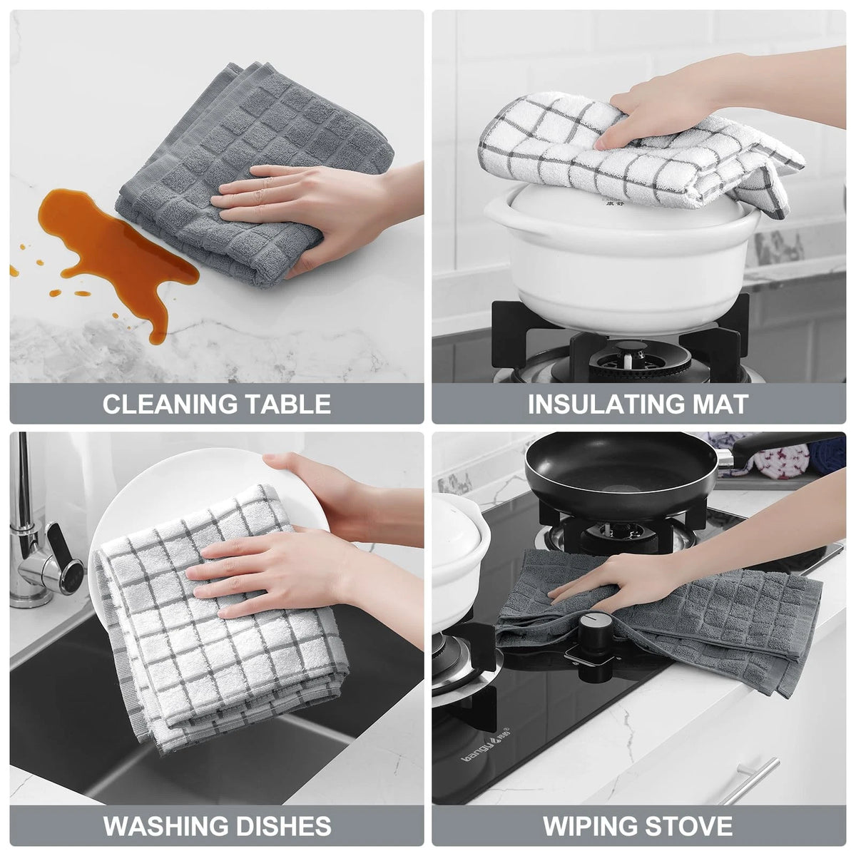 Set of 4 Premium Cotton Kitchen Towels 16"x28" Natural Ring Spun 390 GSM