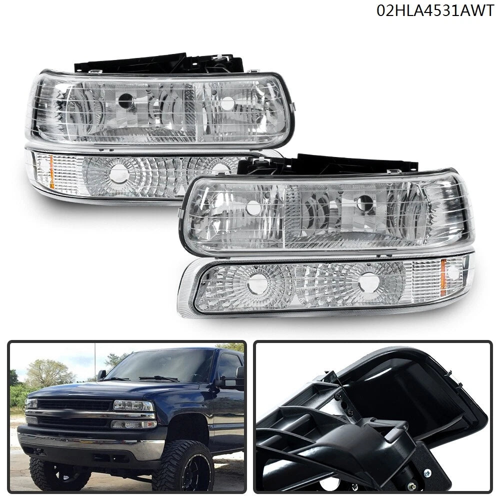Chrome Housing Amber Corner Headlight Bumper for Chevy Silverado (1999–2002)