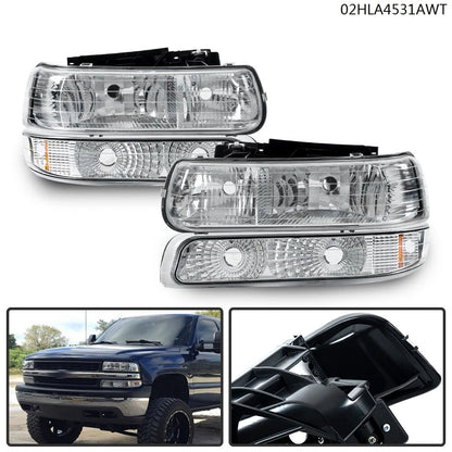 Chrome Housing Amber Corner Headlight Bumper for Chevy Silverado (1999–2002)