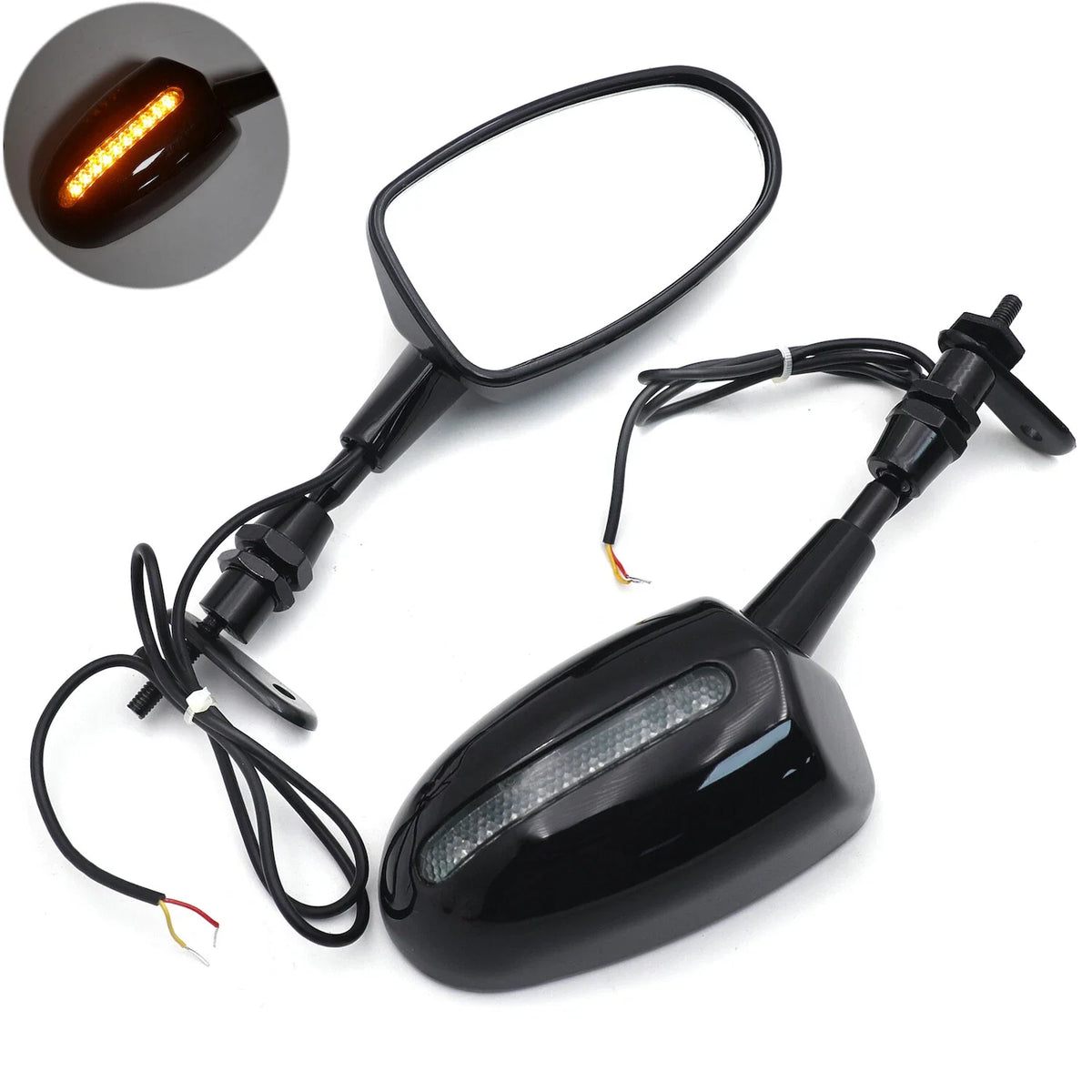 LED Rear View Mirror for Harley Suzuki Kawasaki Yamaha Honda (6MM thread)