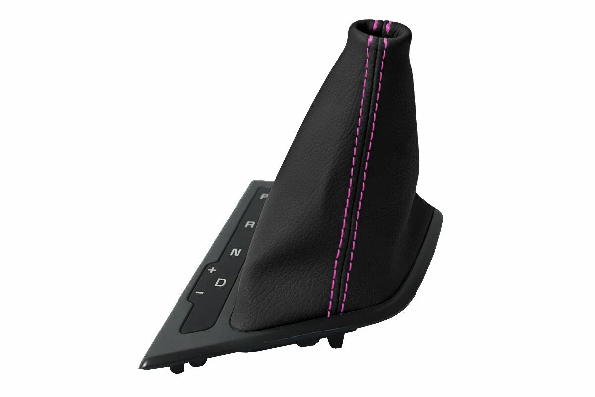 Leather Automatic Shift Boot Cover for Kia Optima (2011–2015) Black Pink Stitch