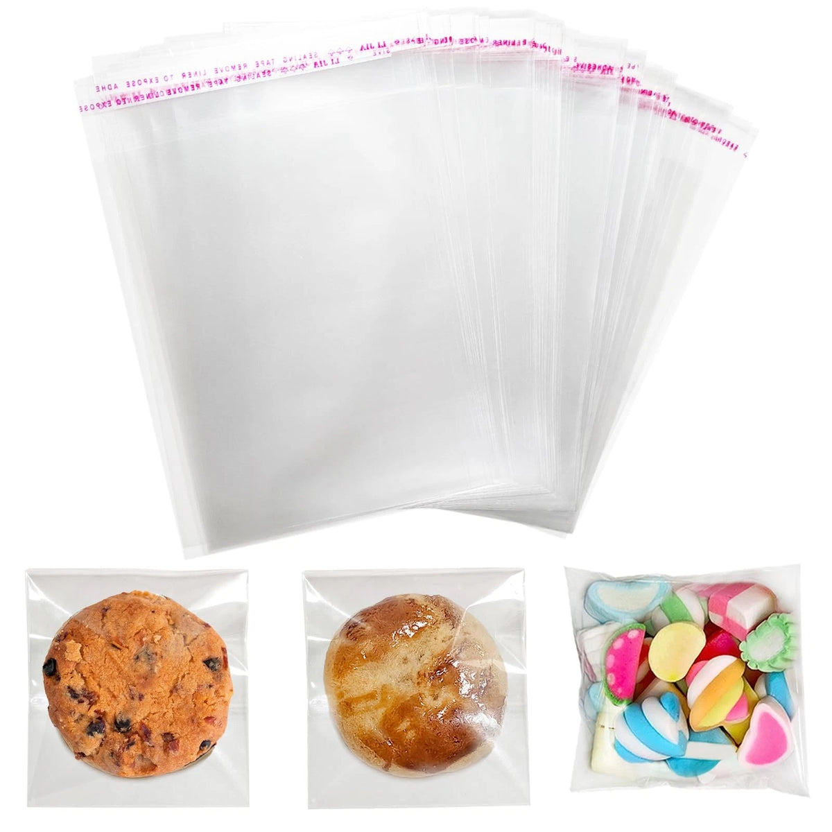 200 Pcs Clear Cookie Bags with Seal for Various Uses (4x4 Inches)