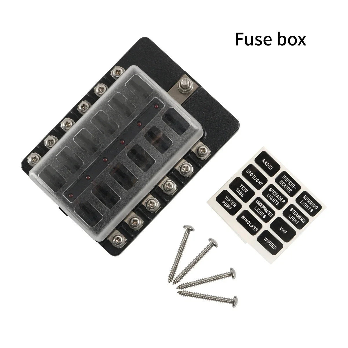 12-Pole LED Fuse Box for 12V 32V Vehicle Systems (Car, Boat, RV, Van)