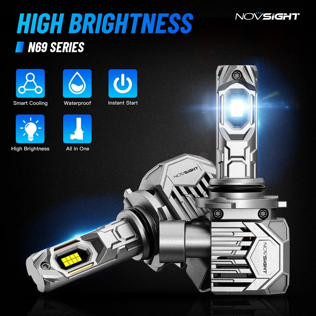 Set of 4 NOVSIGHT 9005 + 9006 LED Headlight Bulbs Kit 30000LM 130W 6500K