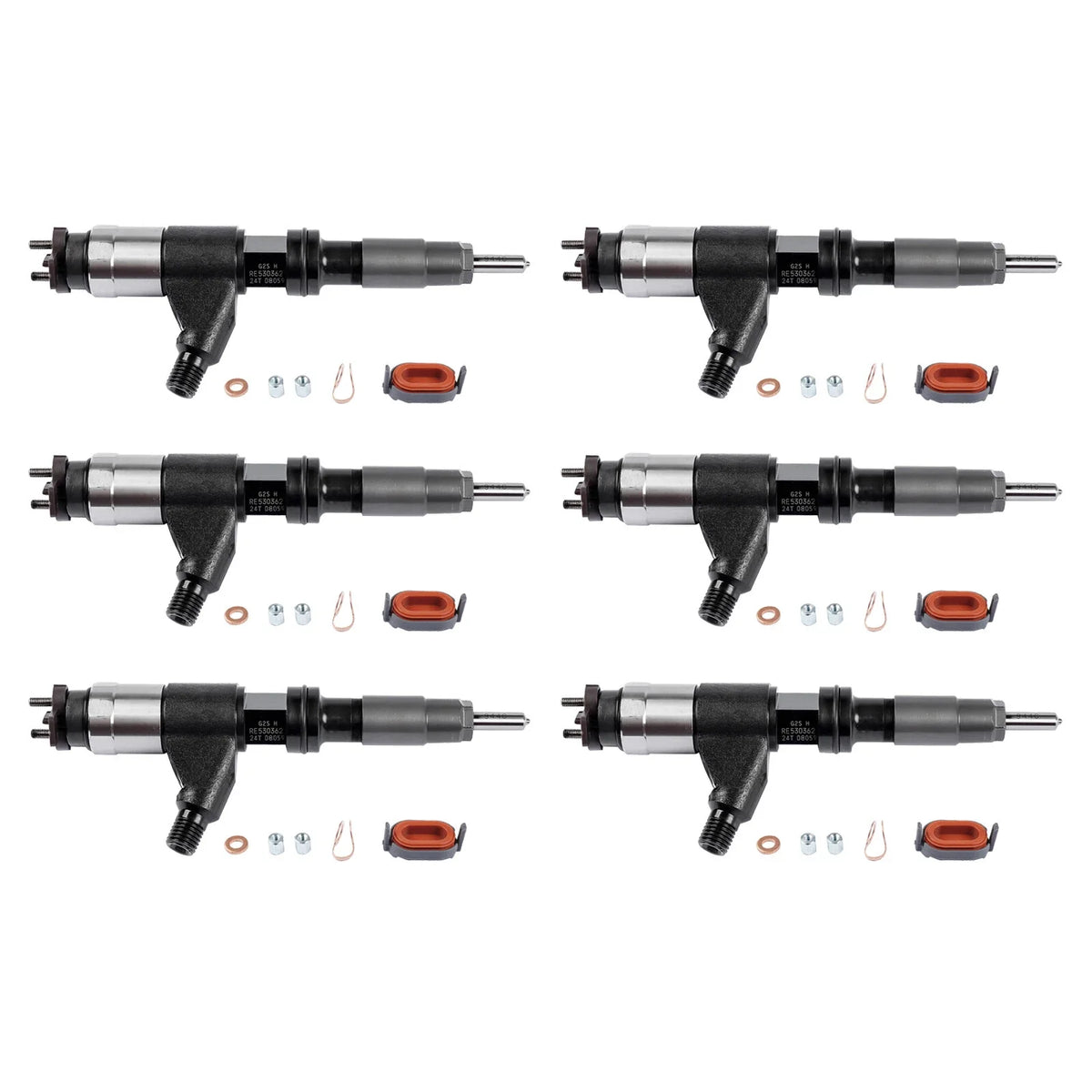 6Pack Common Rail Injectors for John Deere 4045T 6068T (RE531209 DZ100212)