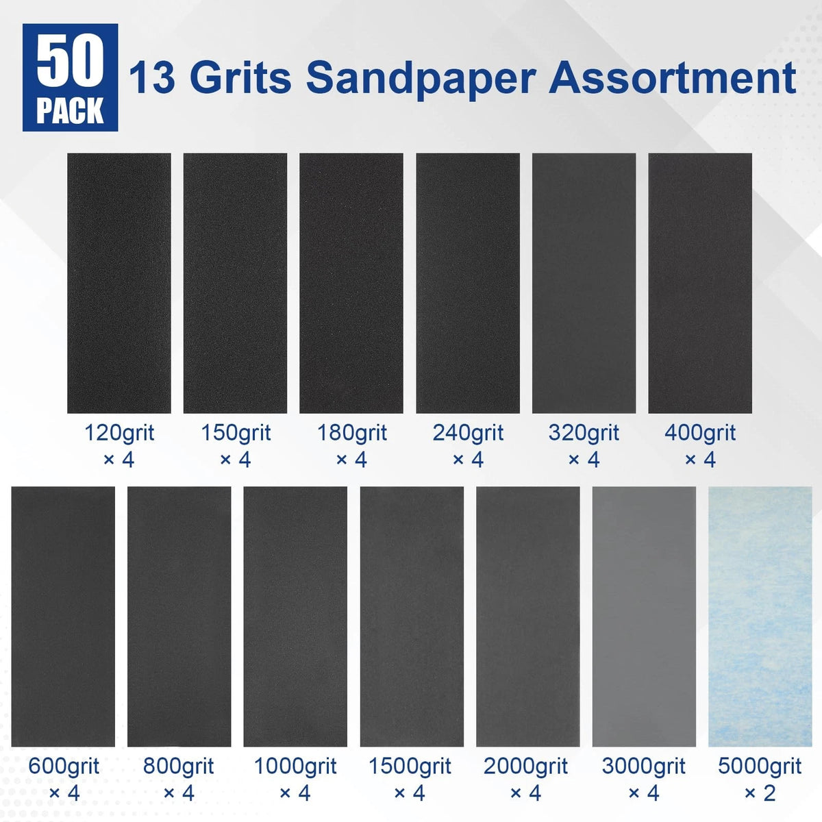 50PCS Sand Paper Set for Automotive Use (9 x 3.6 inches, 13 Grits)