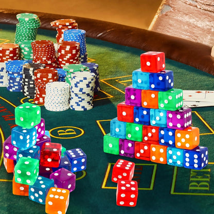 36-Piece Casino Dice Set for Various Games (19mm) - Red, Blue, Purple, Green, Orange