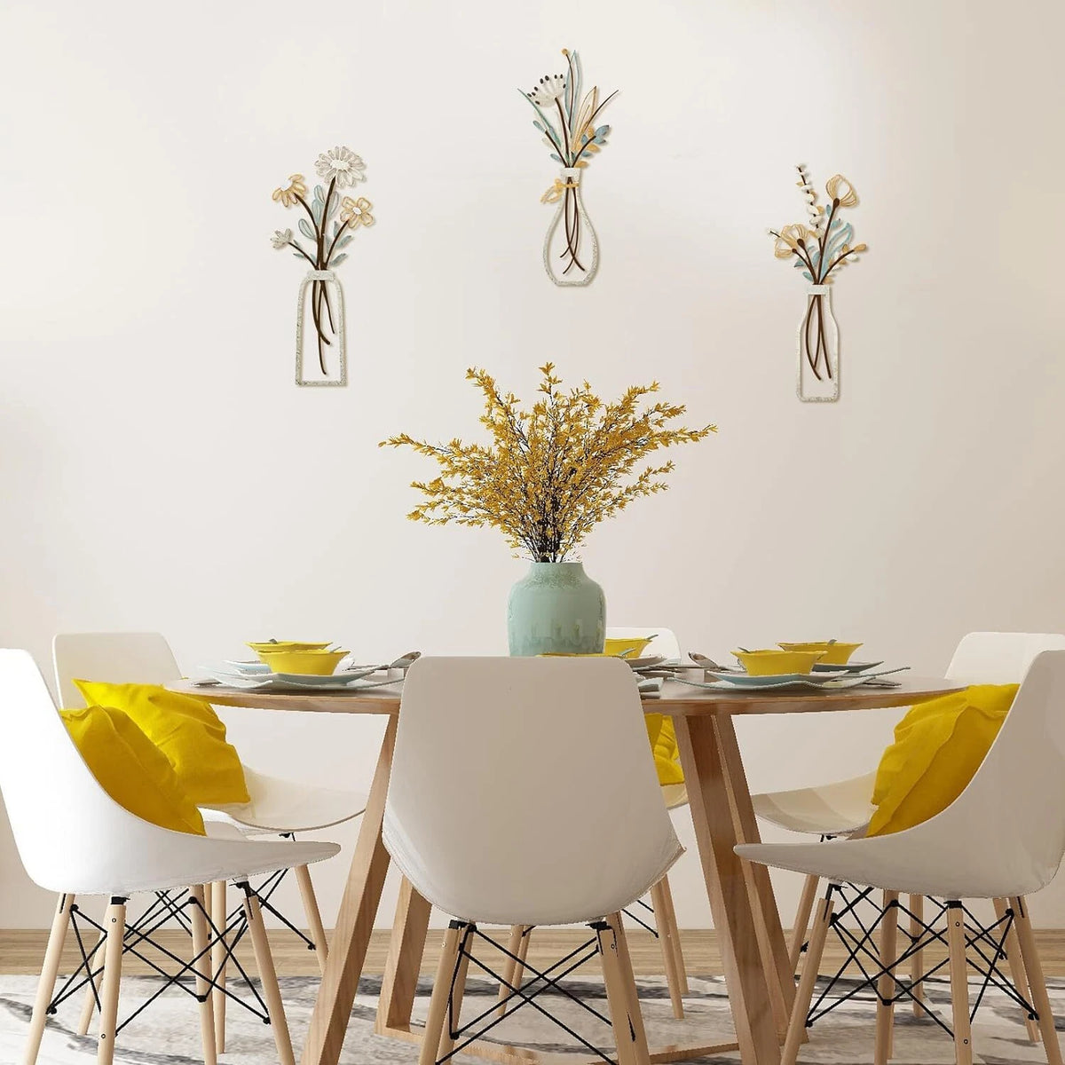 3 Pieces Metal Flowers Wall Art for Rustic Farmhouse Decor