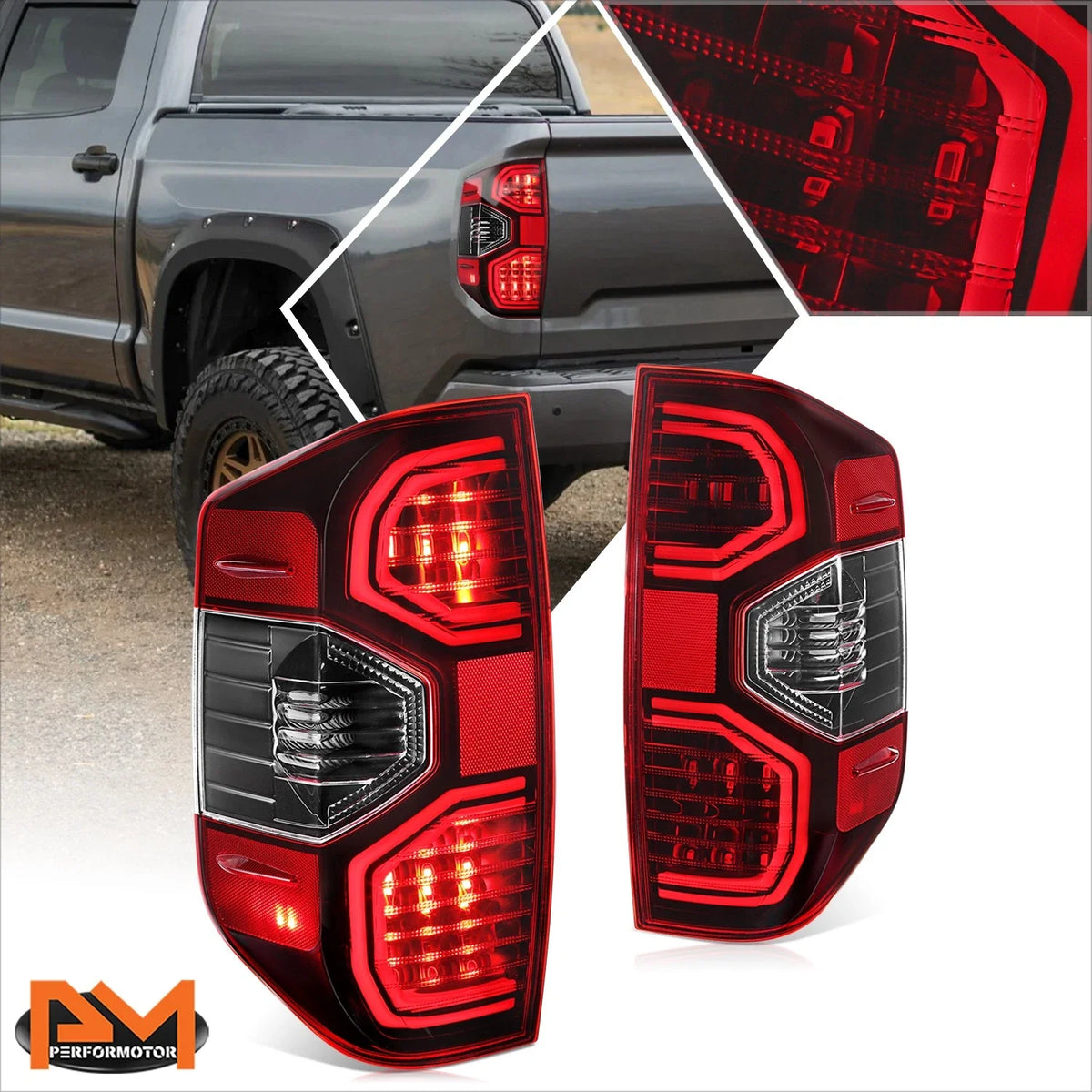 Set of 2 LED Tail Lights for Toyota Tundra (2014–2021) Black Housing Red Lens