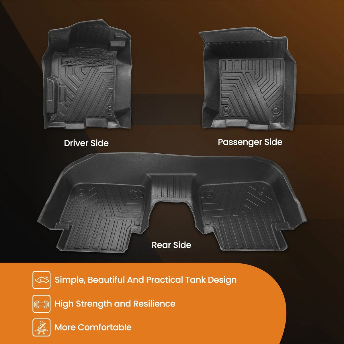 Floor Mats for Honda Accord Sedan (2013–2017) Black Rubber Waterproof 3pc