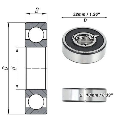 6201VV Deep Groove Ball Bearing for Scooter Skateboard Wheel (12x32x10mm)