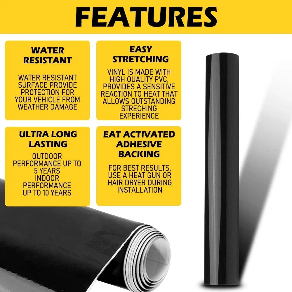 Black Gloss Vinyl Wrap for Cars (Self Adhesive, Air Bubble Free)