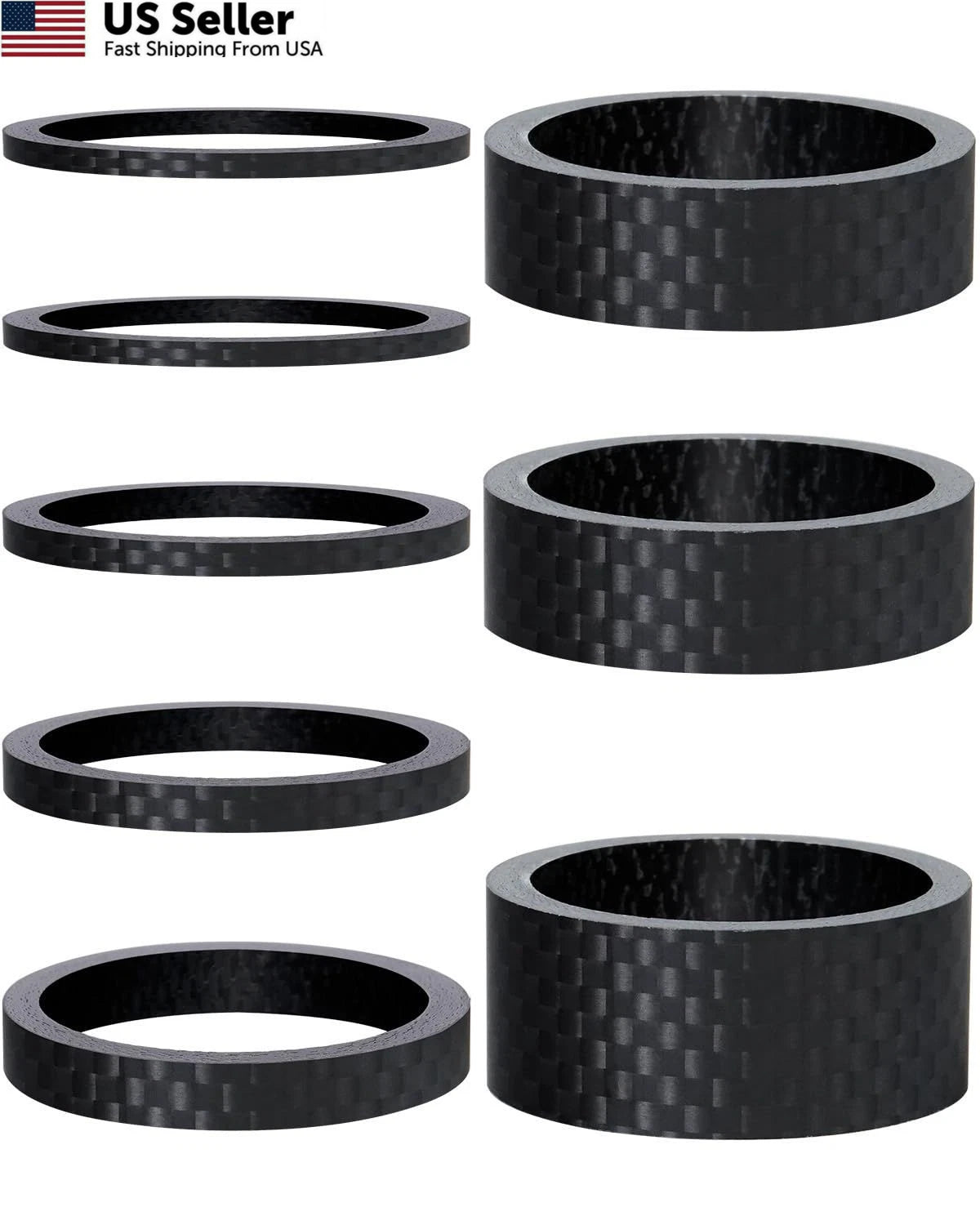 8PCS Carbon Fiber Headset Spacers for MTB Road 1 1/8" (1-15mm) Matte Black